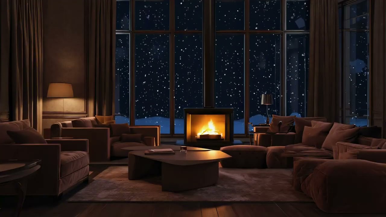 Cozy Winter Night ❄️🔥 Fireplace & Snowfall | Relaxing Living Room Ambience