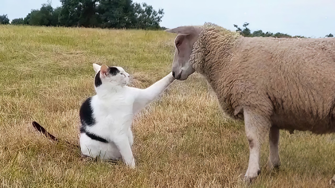 This Cat Thinks He’s Part of the Sheep Flock!