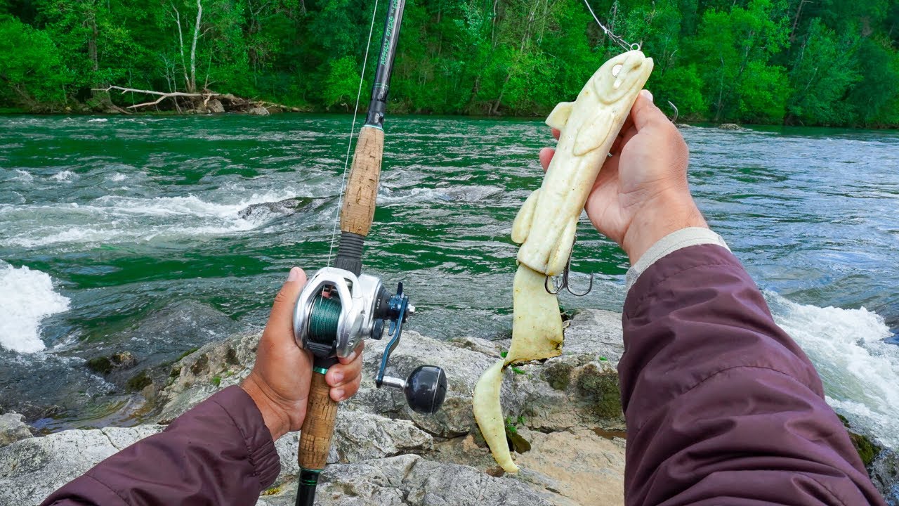 Hunting For RIVER MONSTERS With Big WEIRD Fishing Lures (found one)