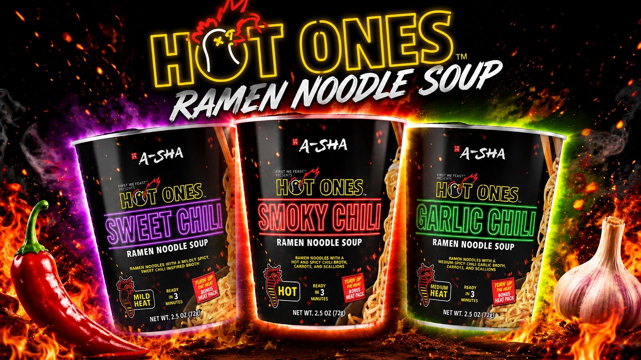 Обзор супа с лапшой рамен Hot Ones | Копченый чили, чесночный чили и сладкий чили
