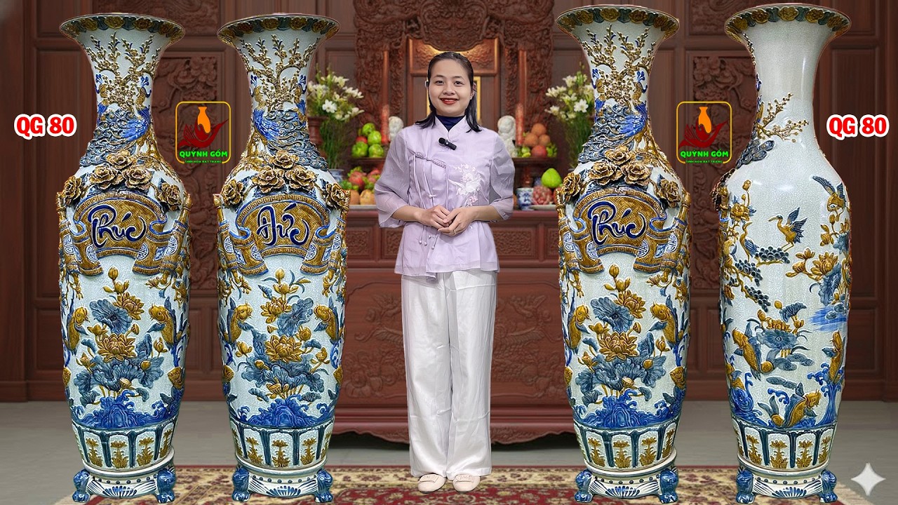 Đón Năm Mới Với Cặp Lộc Bình Phúc Đức Đắp Nổi Cực VIP Bát Tràng Giúp Quanh Năm Kinh Doanh Phát Đạt