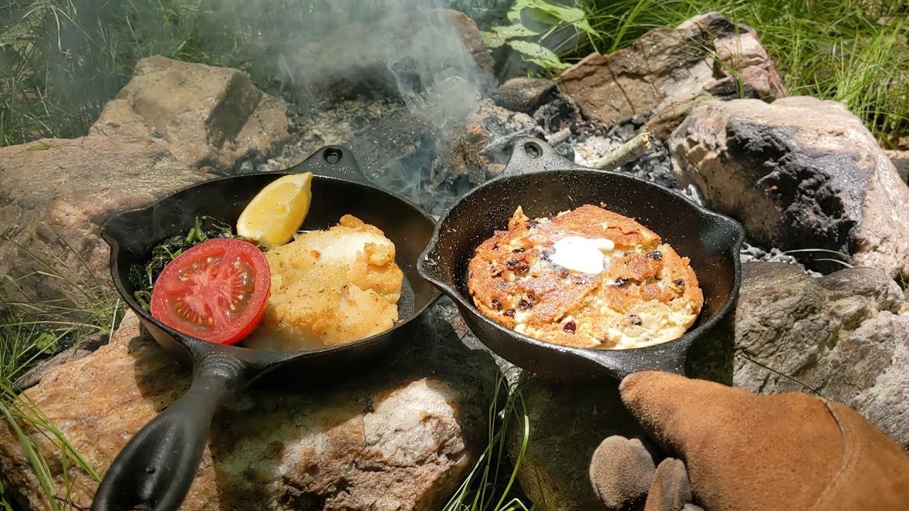 Catfish Skillet on a Breezy Day ASMR | No Talking, Just Green Woods & Relaxing by Campfire