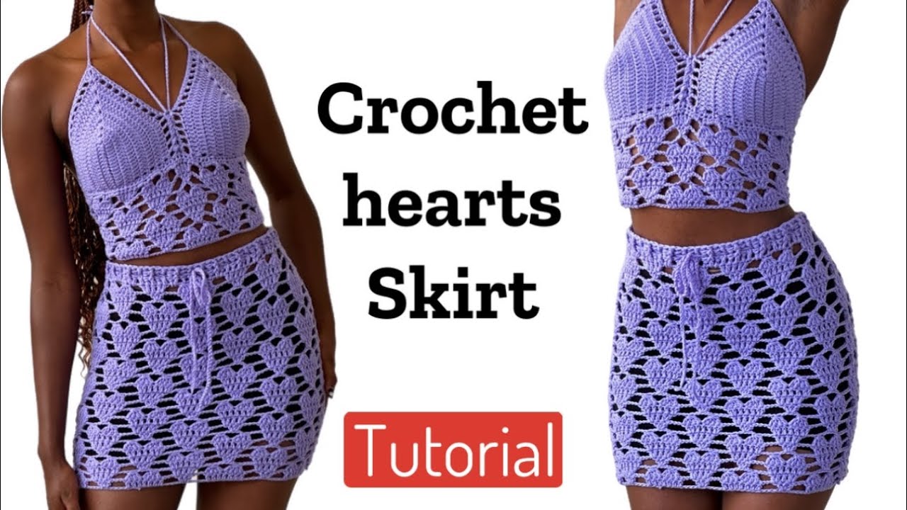 Crochet hearts stitch skirt tutorial / Valentines crochet skirt