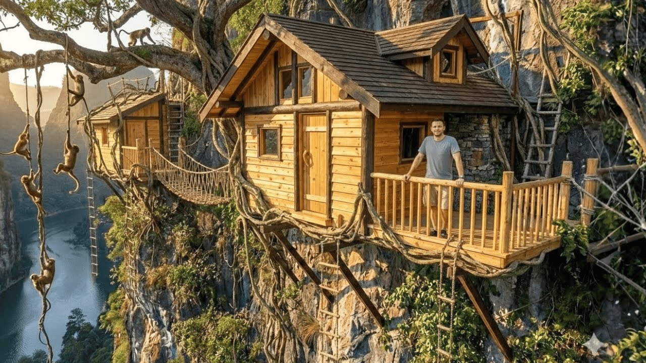 Incredible - A Man Builds a Creative Modern Cliff House Above a Bottomless Gorge - Off Grid Survival
