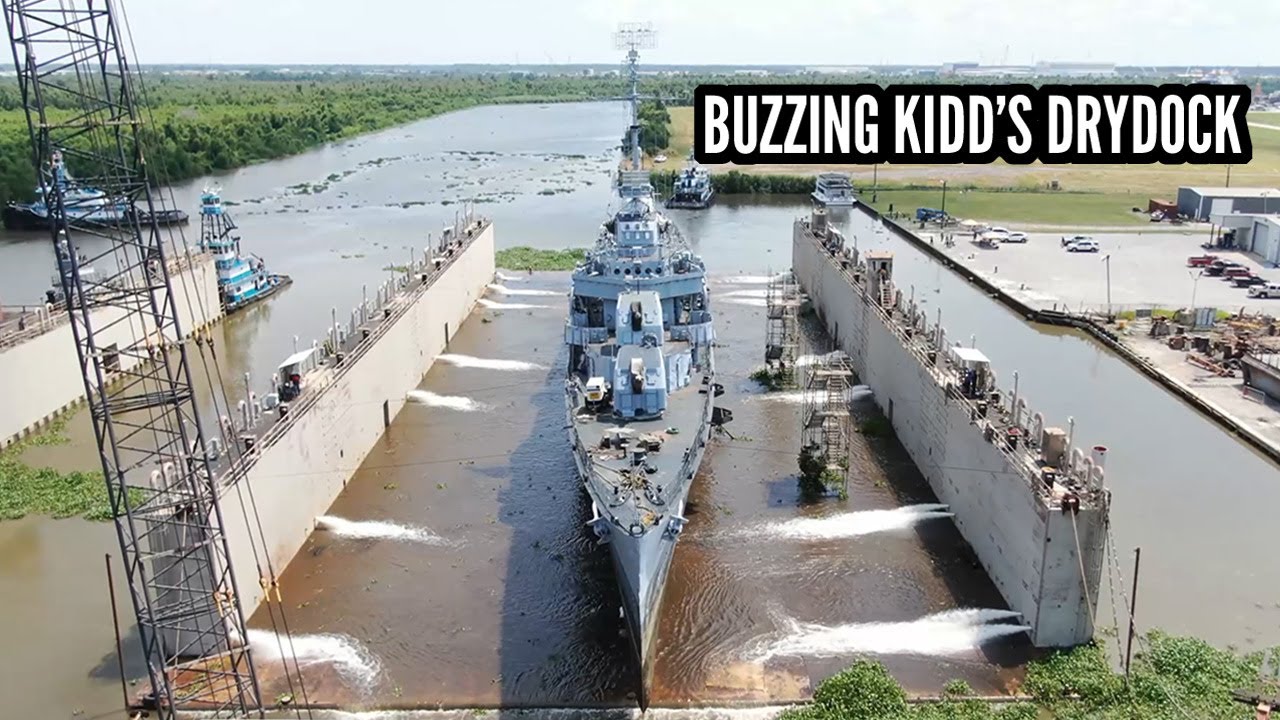 USS KIDD Drydocking - First Time in 62 Years (Drone POV)