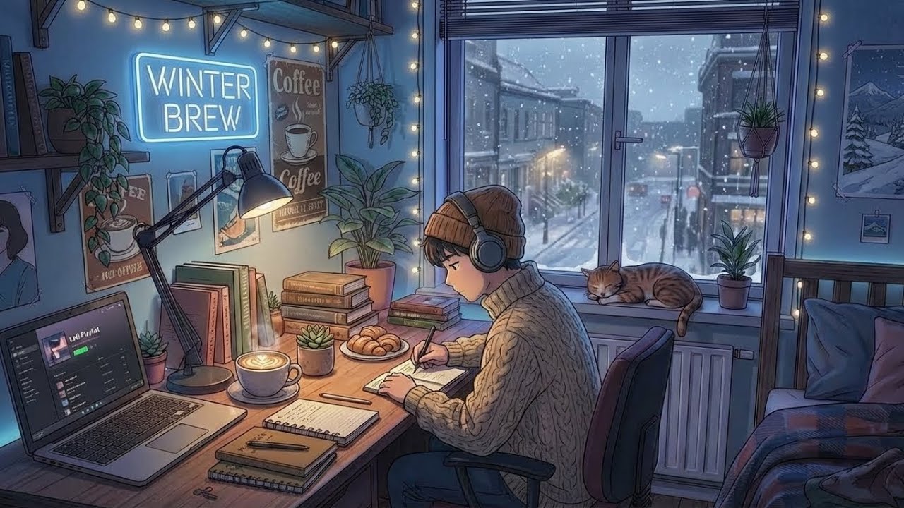 Study With Me — Cozy Lofi + Snowfall Outside (Deep Focus)