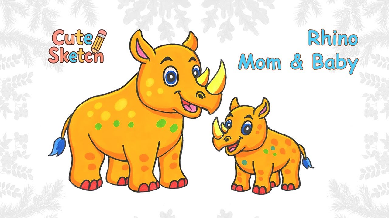 🦏 Draw and Color a Rhino Mom and Baby | Cute Animal Art Tutorial for Everyone