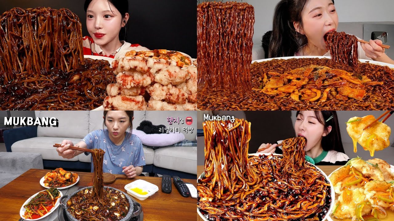 Is black bean noodles spicy 🔥 | mukbang  compilation food ASMR    