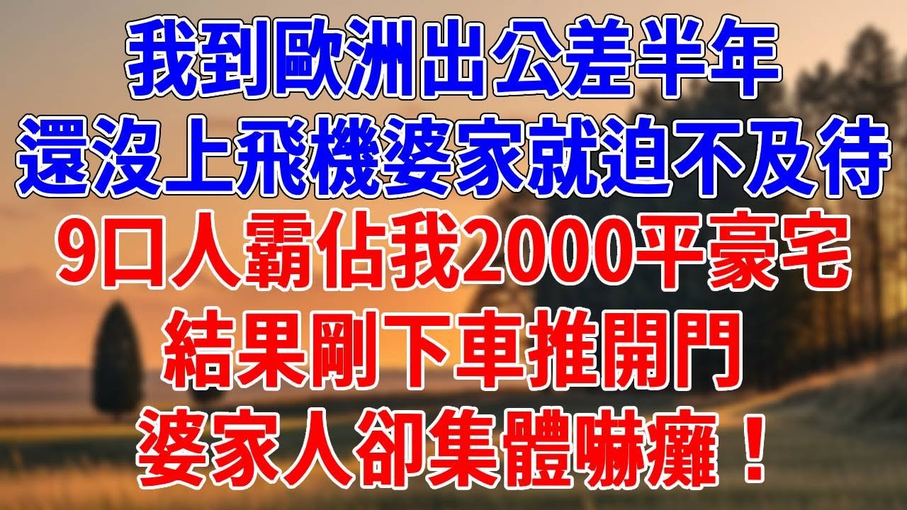 我到歐洲出公差半年，還沒上飛機婆家就迫不及待。9口人大包小包霸佔我2000平豪宅，結果剛下車推開門，婆家人卻集體嚇癱！#為人處世#經驗#情感故事#戀愛#情感#婚姻#人生感悟