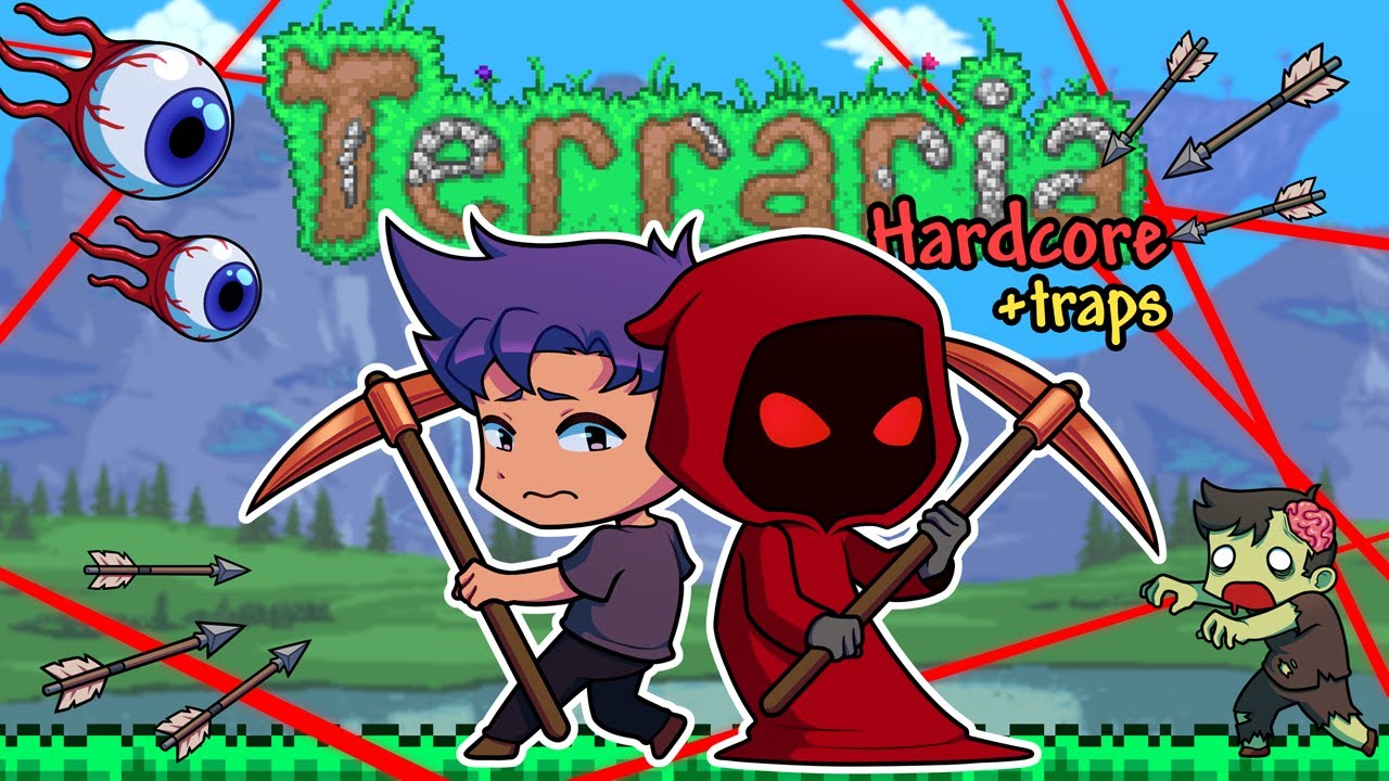 Terraria Hardcore Surviving the First Night with TONS of Traps!