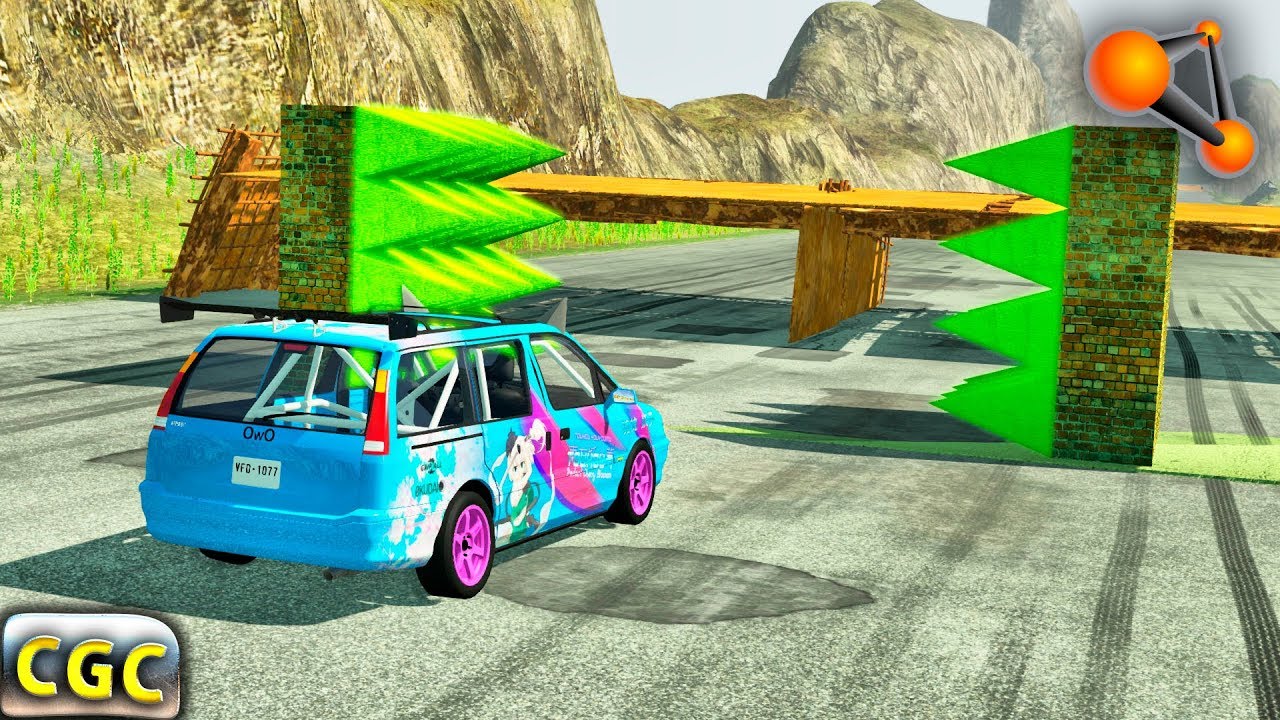 BeamNG Drive Downhill spike walls, low clearance, high-speed crashes