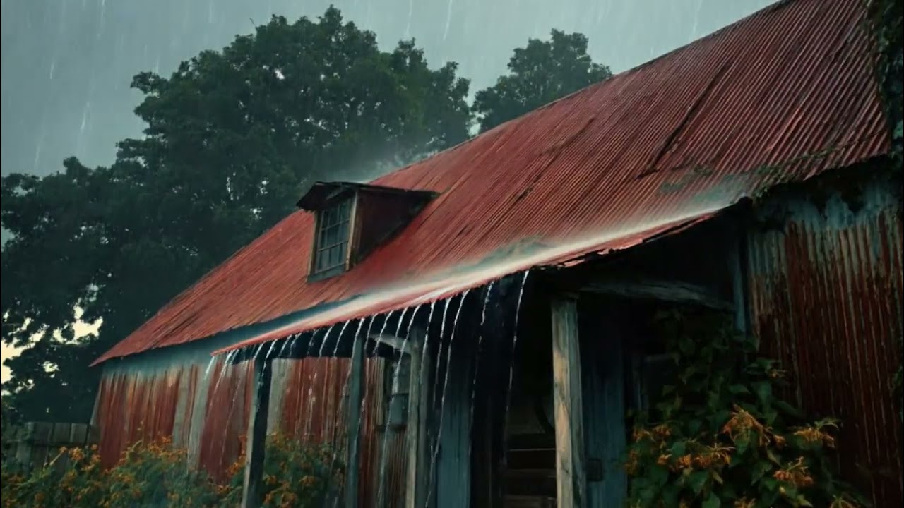 Heavy Rain on Tin Roof for Sleeping & Study | Cozy Cabin Ambience