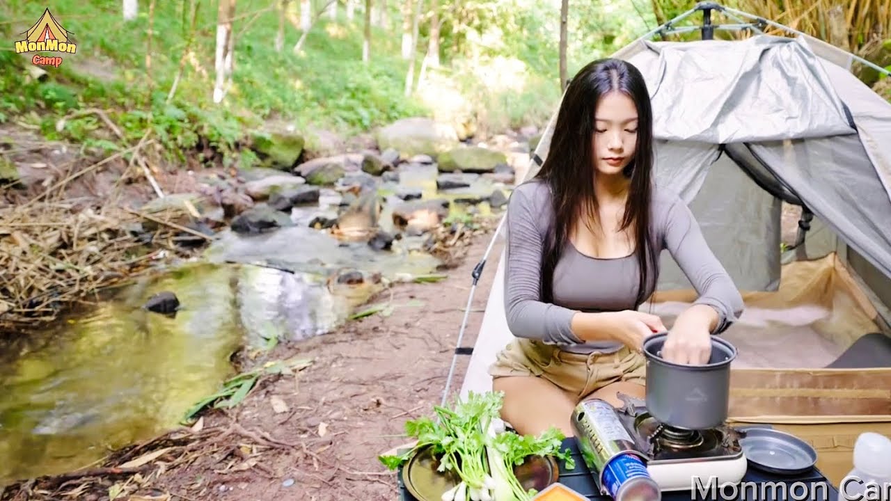 Solo Camping by the Stream | Peaceful Forest Cooking & Relaxing Nature Sounds #camping #solocamping 