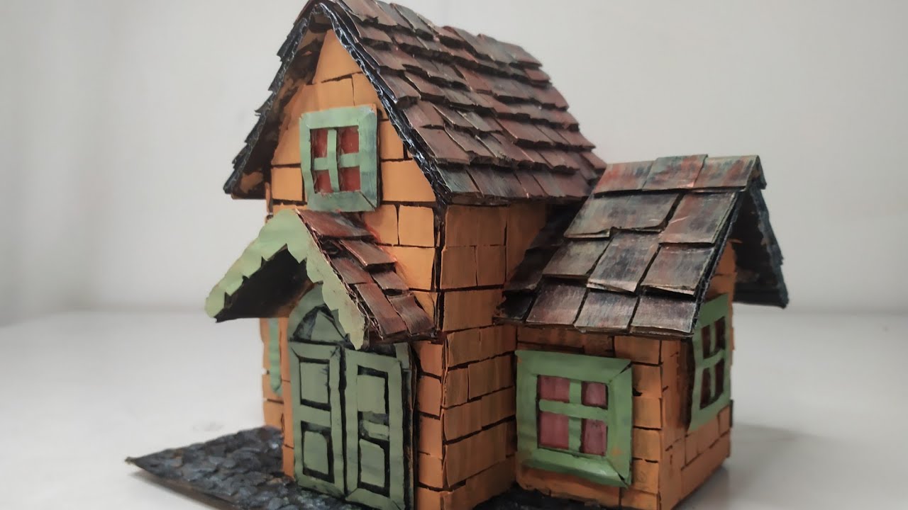DIY old farmhouse using Cardboard boxes/ Karton kutudan maket ev yapmak #cardboardhouse