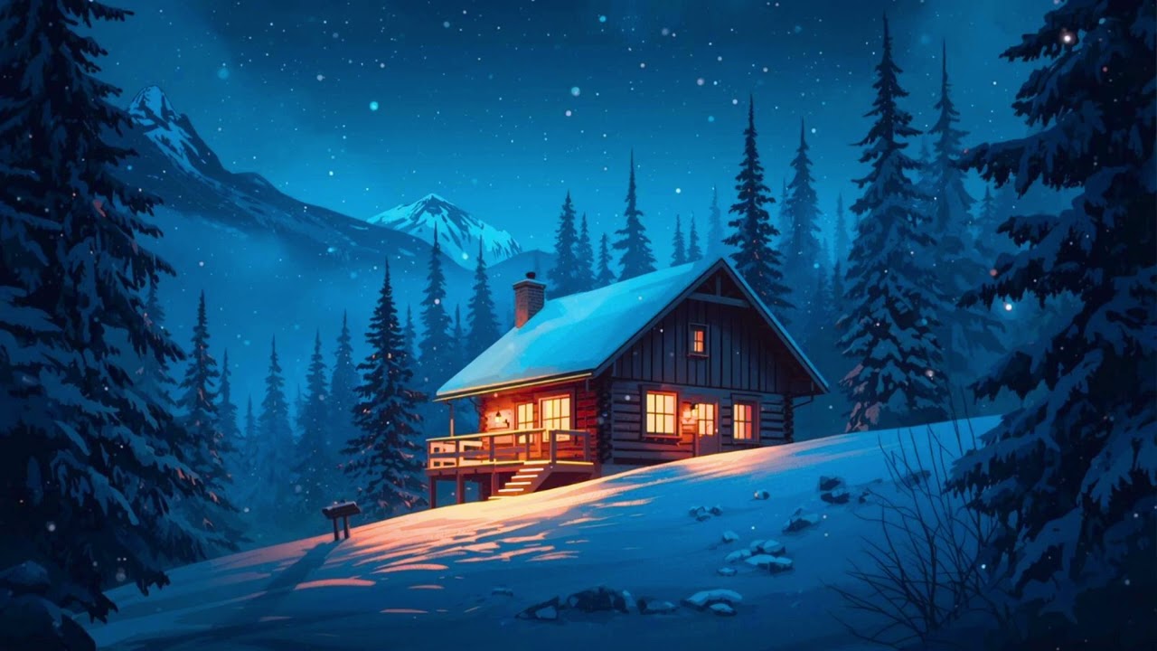 3hours Cozy Winter Cabin Under the Stars ❄️ Warm Music Box Ambience for Sleep & Relaxation