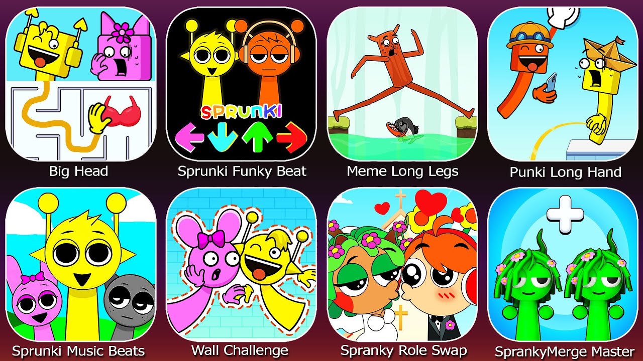 Sprunki Funky Beat,Big Head,Meme Long Legs,Punki Long Hand,Sprunki Music Beats,Wall Challenge