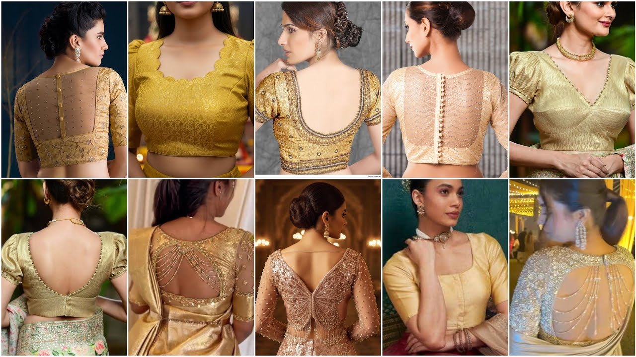 New Golden Colour Blouse Designs 2026 | Latest Golden Blouse Design for Wedding & Party Wear 