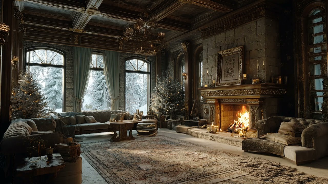Late Night Fireplace and Cold Breeze | Winter Sleep Soundscape 🌙❄️