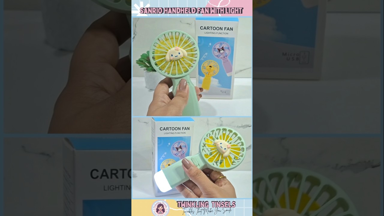 💚🐰 Sanrio Handheld Fan With Light 💡| Summer Finds 🏖️ Cinnamoroll Cartoon Kawaii Mini Cute Fan Review