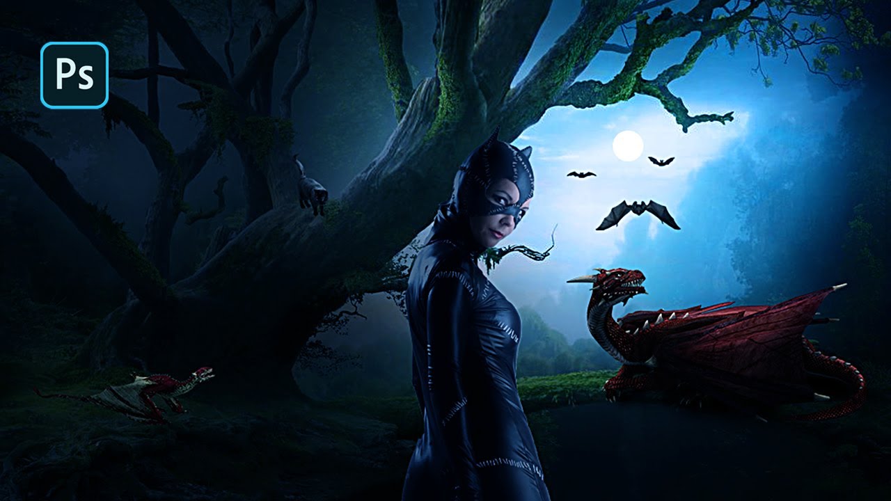 Moony Night Bat Scene Photo Manipulation - Photoshop Tutorial