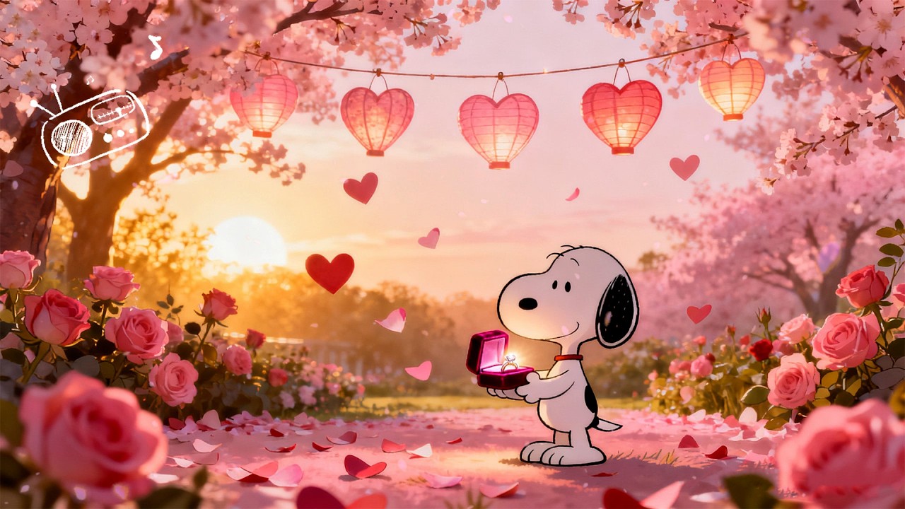 Snoopy’s Valentine Garden Sunset 🌹 Cozy Lofi Beats for Study, Relax & Chill 🌸Sweet Love Lofi