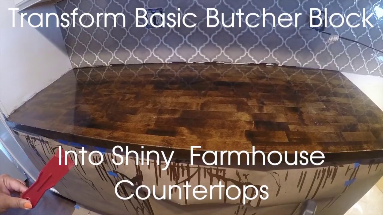 DIY butcher block counter transformation with stain and epoxy glaze coat
