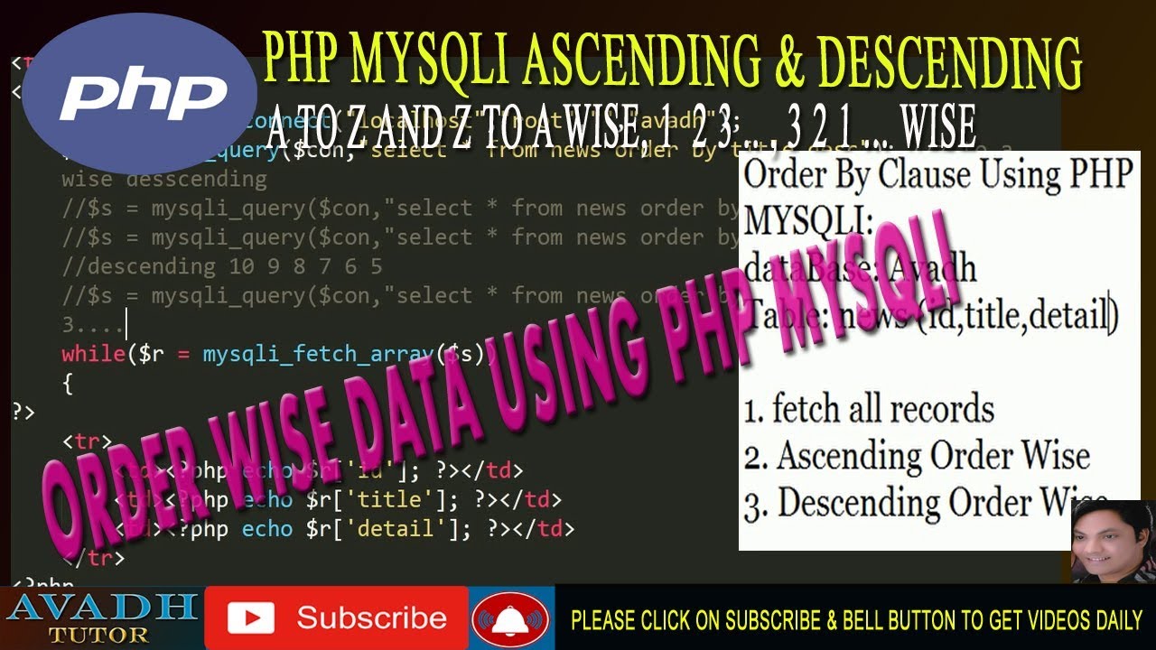 php ascending order | descending order php | sorting values using php | filtering data using php