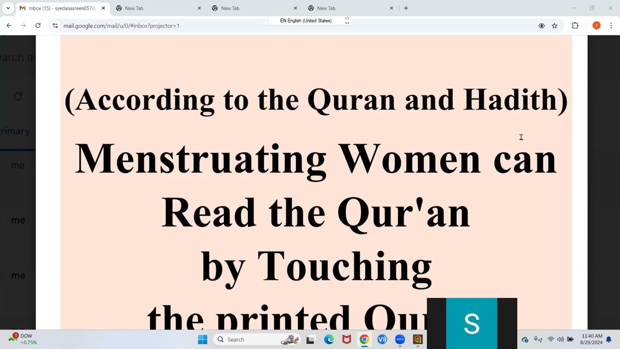 Menstruating woman can read the holy Quran by touching the word of the Mushaaf (printed Quran)