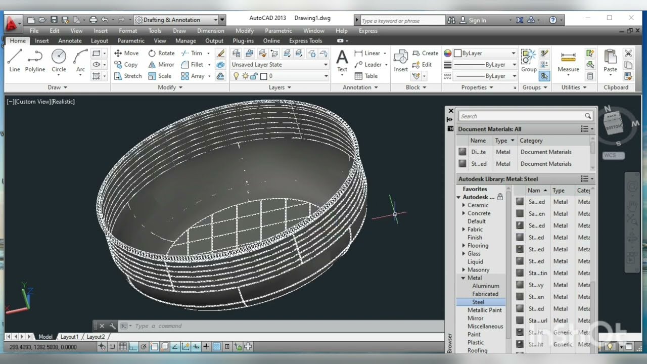 Bowl drawing in auto CAD and assign material on it