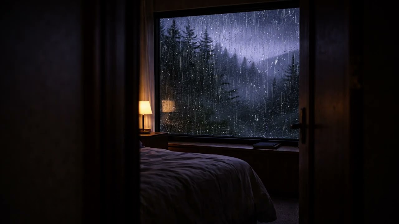 Warm Serenity 🌧️ Heavy Rain ASMR with Pine Forest View for Meditation