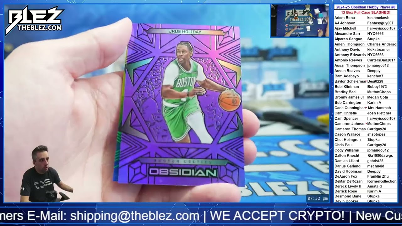 2024-25 Panini Obsidian Hobby NBA 12 Box Full Case Break #8 Выберите своего игрока