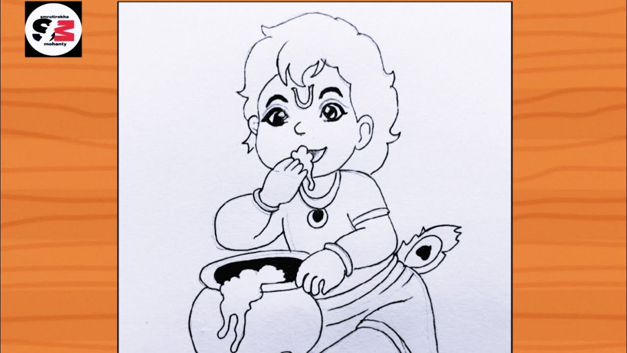 Krishna Drawing -Easy Step by step with Pencil | Krishna drawing pictures | Chitra |buttor pot