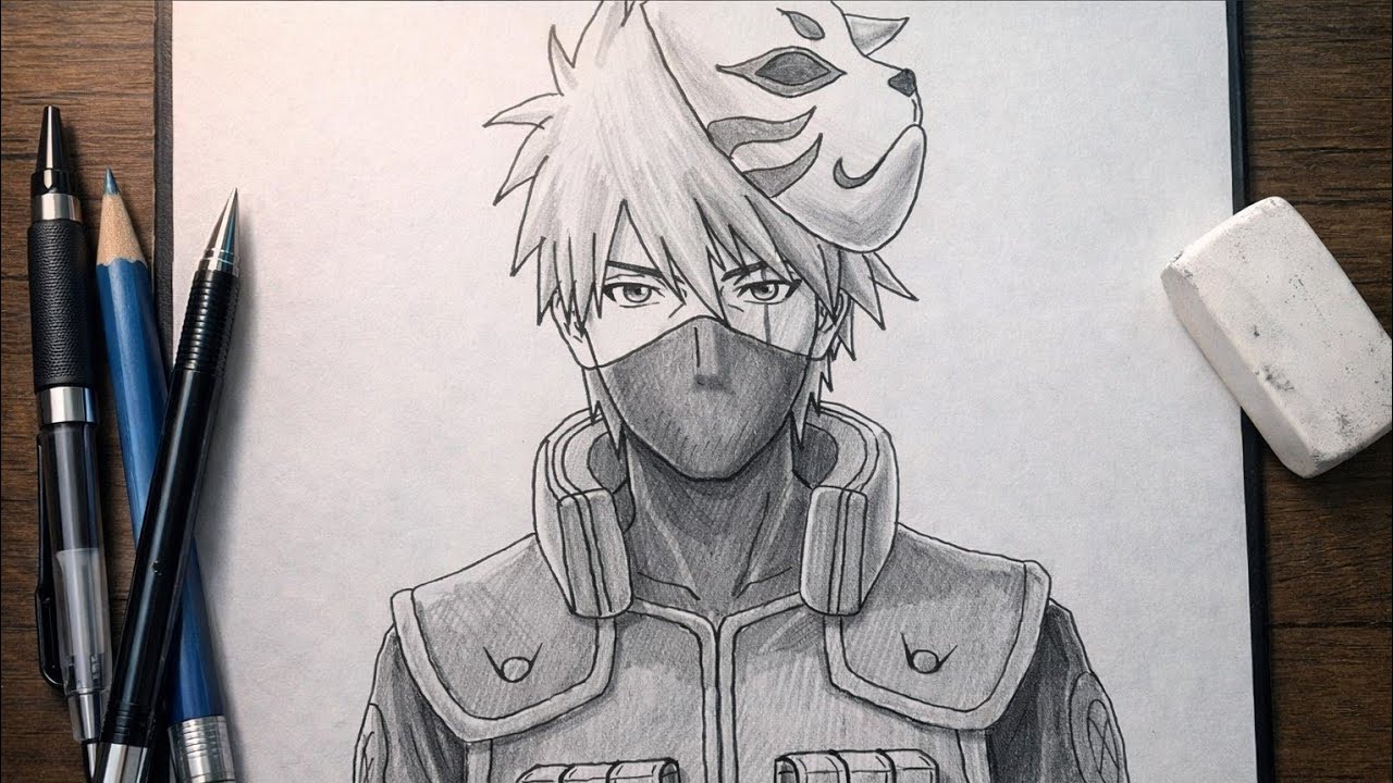 How To Draw Kakashi Hatake With Kubikiribocho And Chidori || Anime Pencil Drawing