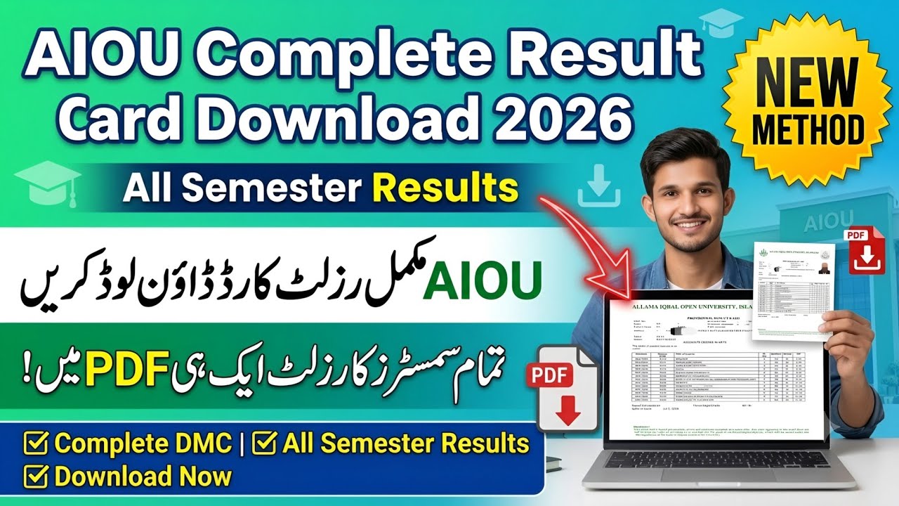 AIOU Complete Result Card Download 2026 🎉 | All Semester Results (Complete DMC) | Transcript 