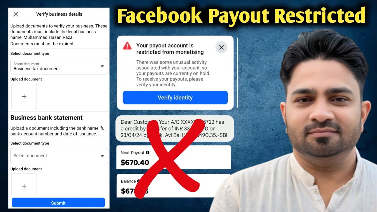 Your payout account is restricted from monetising | Facebook payout | Verify identity | Facebook |