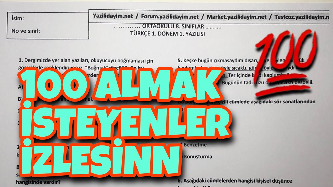 8.Sınıf Türkçe 1.Dönem 1.Yazılı