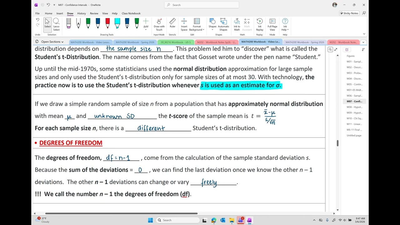Statistics OER - Section 7-2-a Single Population Mean with t-Distribution Part A