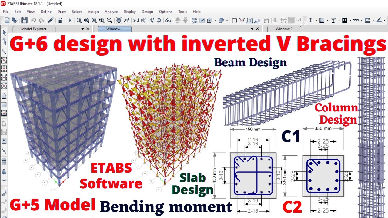 Complete building design with inverted V bracings in etabs software | civil | structural design |