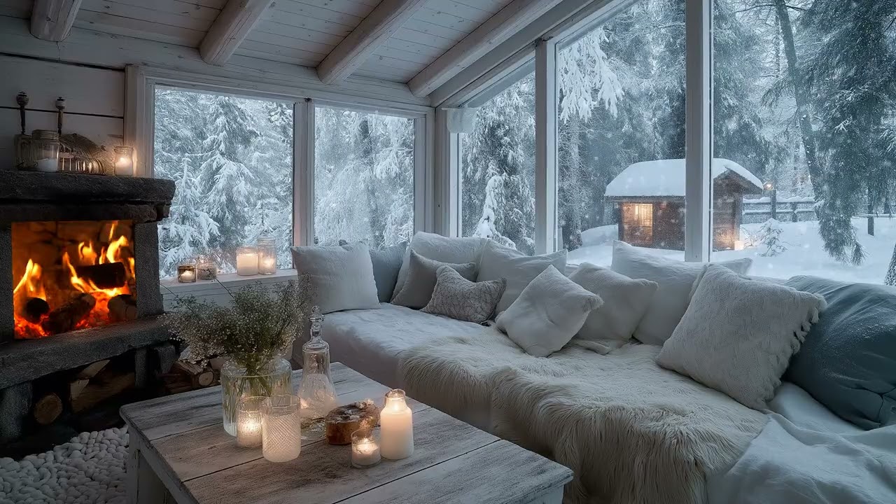 🎹❄️ Winter Calm Piano Lounge | Cozy Fireplace Glow (3 Hours) | Calm Focus Study Meditation Sleep