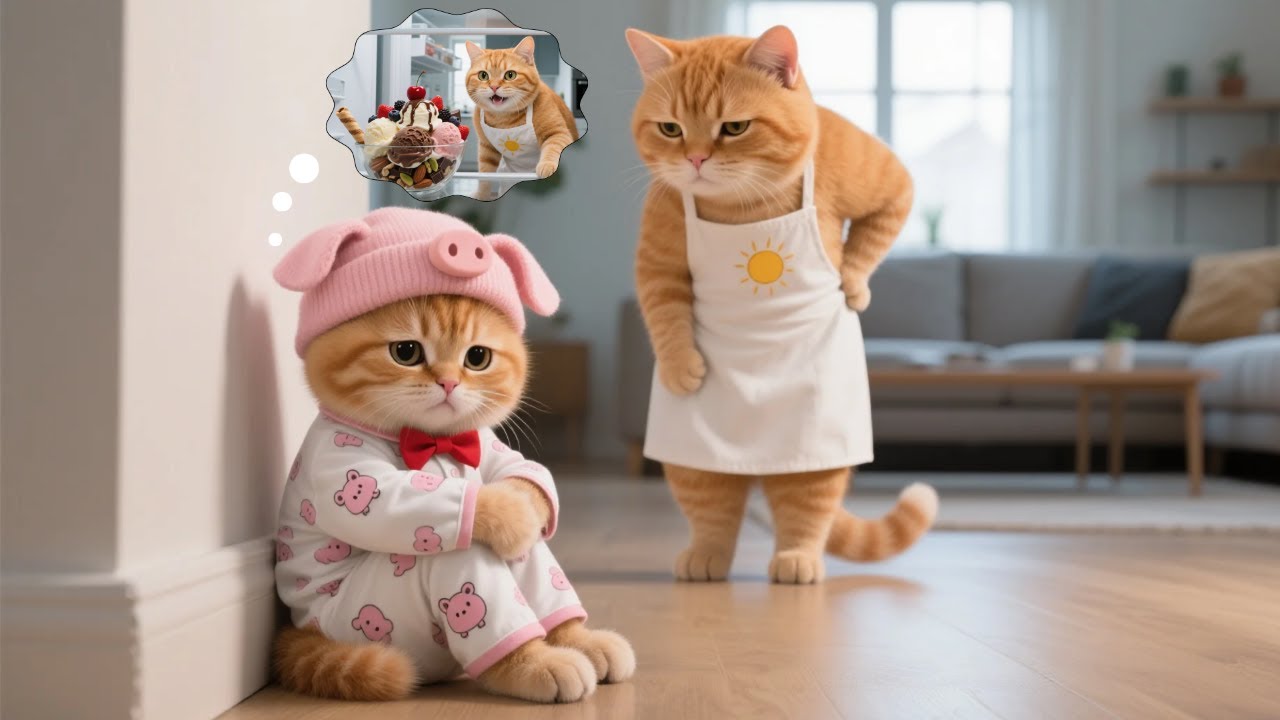 Adorable Ginger Kitten’s Ice Cream Was Eaten by Mama Cat 😹🍦