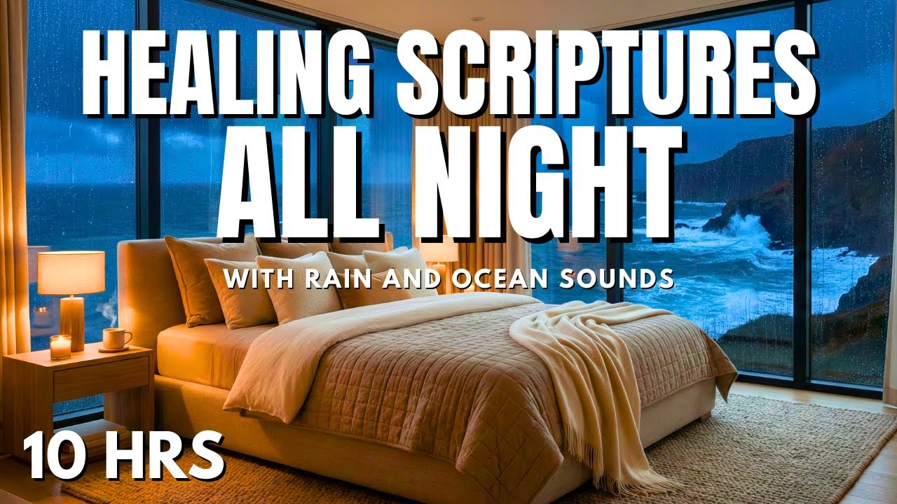 Healing Scriptures to Rest With God’s Word | Rain & Ocean Waves Through the Night (10 HRS)