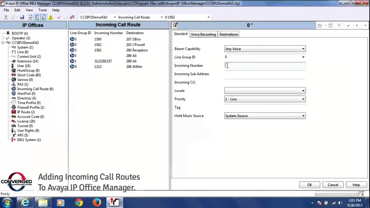 How to Add Incoming Call Routes via Avaya IP Office Manager Tool