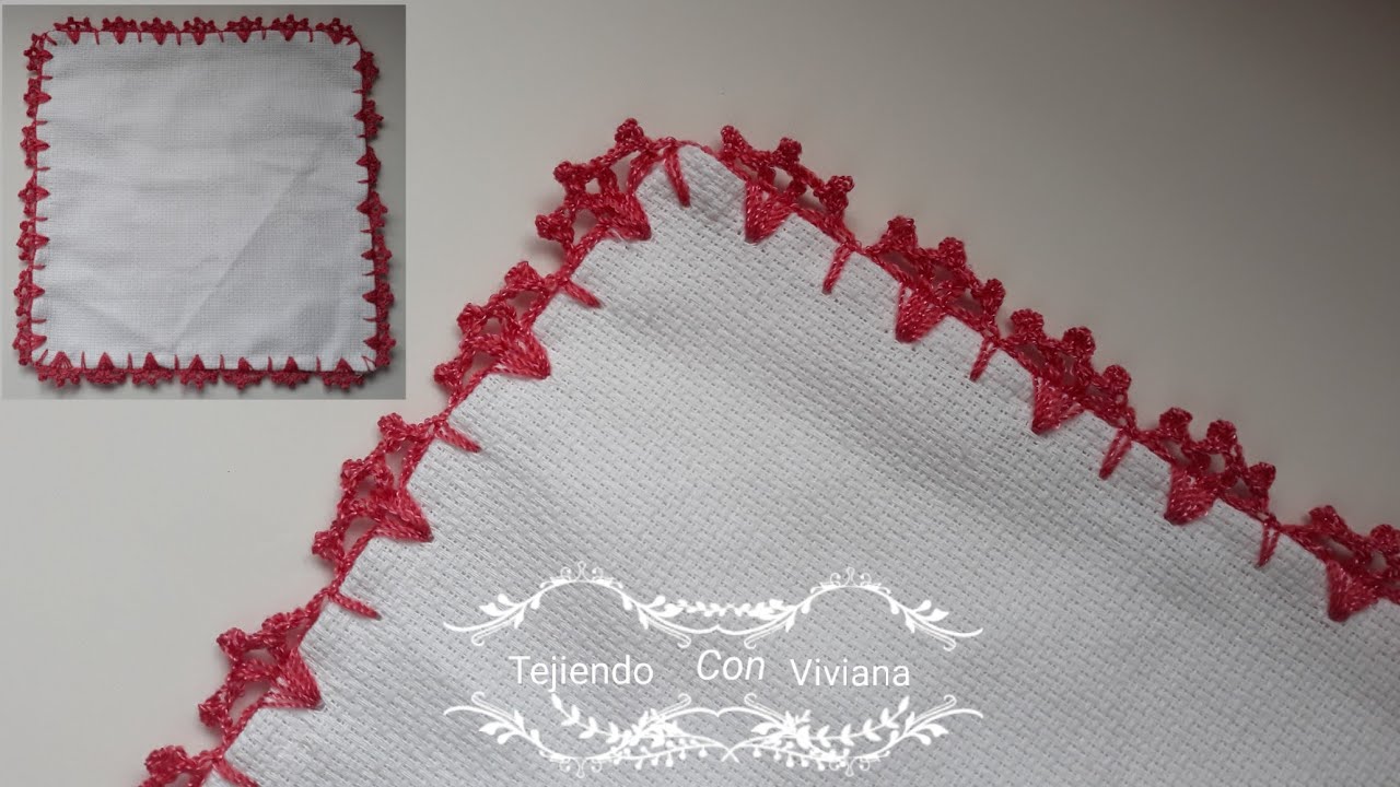 Orilla #50 tejida a crochet (una sola vuelta) para servilleta de recuerdo