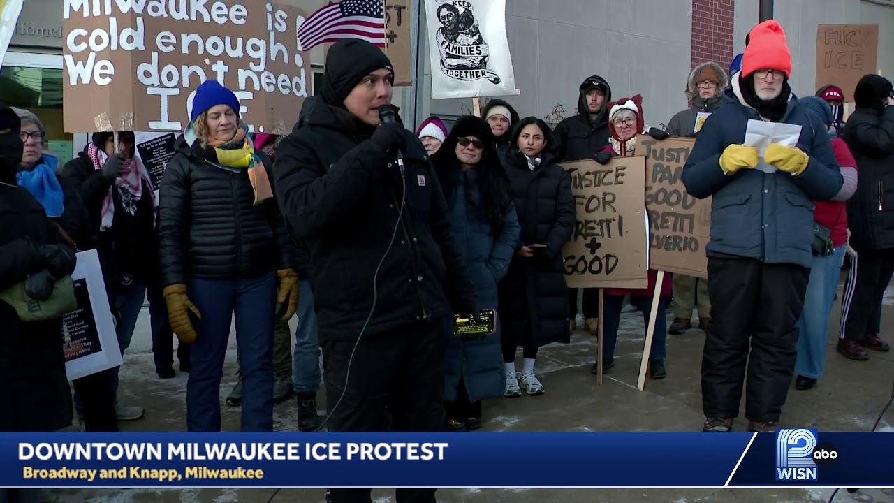 Demonstrators protest in Milwaukee in solidarity with Minneapolis after fatal ICE shootings