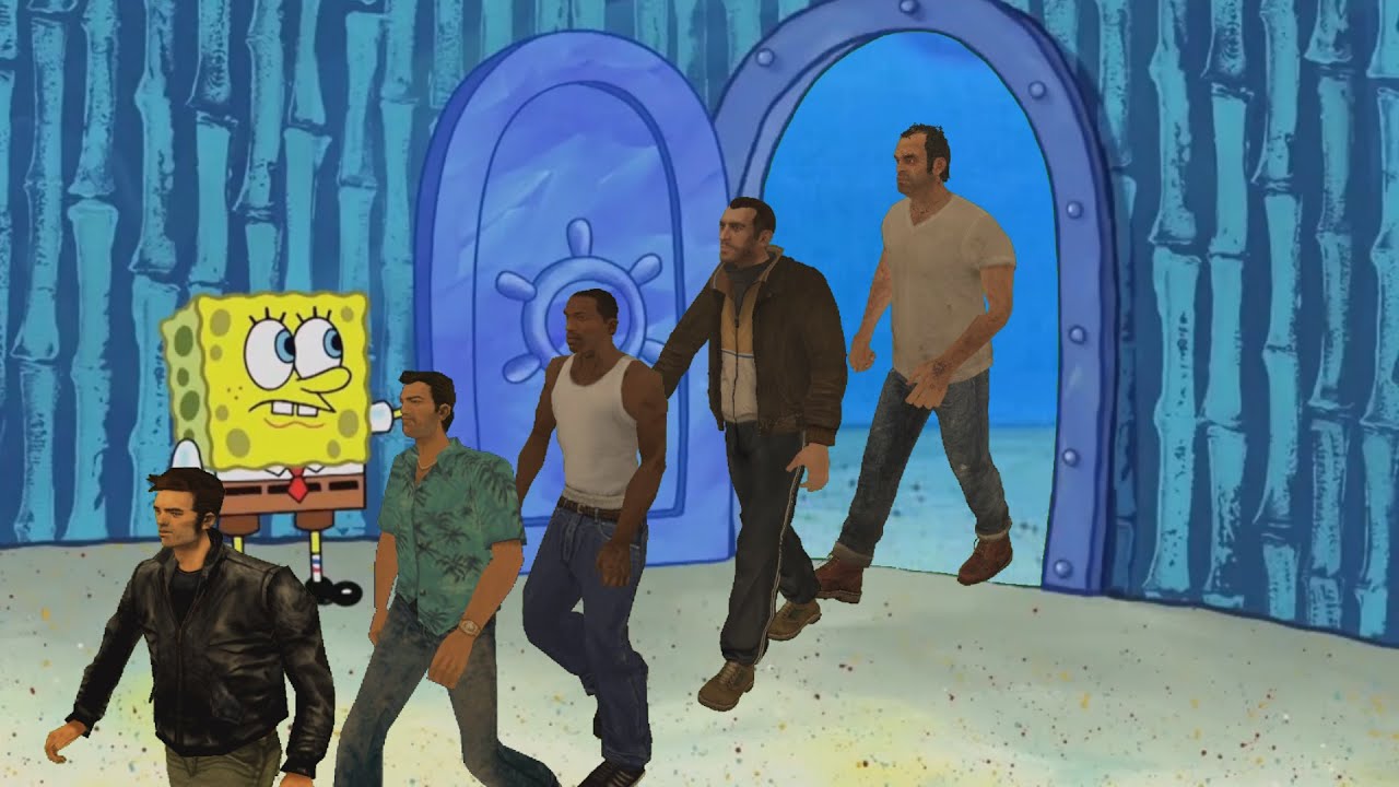 Spongebob invited all GTA protagonists into his house