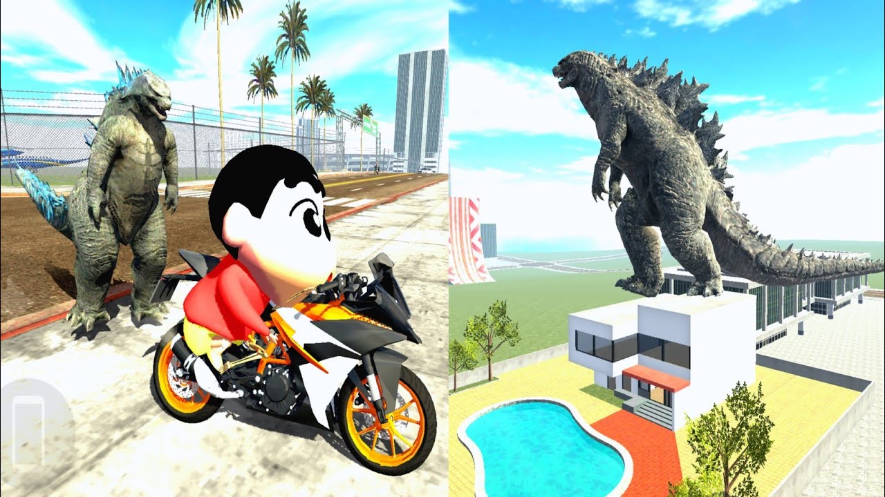 💥Godzilla chases Sinchen | ইন্ডিয়ান বাইক গেম | Indian Bike Driving 3D 