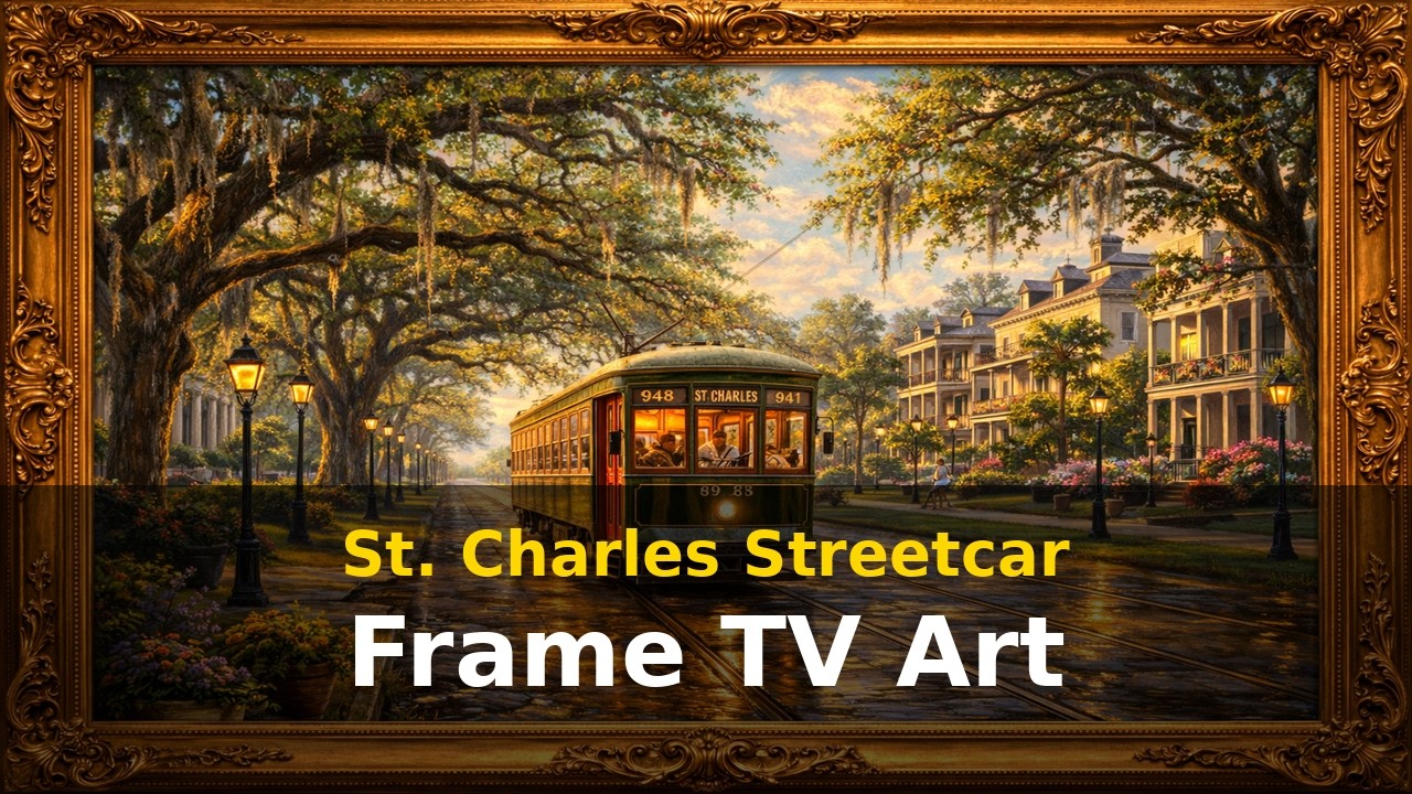 St. Charles Streetcar New Orleans Frame TV Art | Elegant 4K Wall Display | 2 Hours