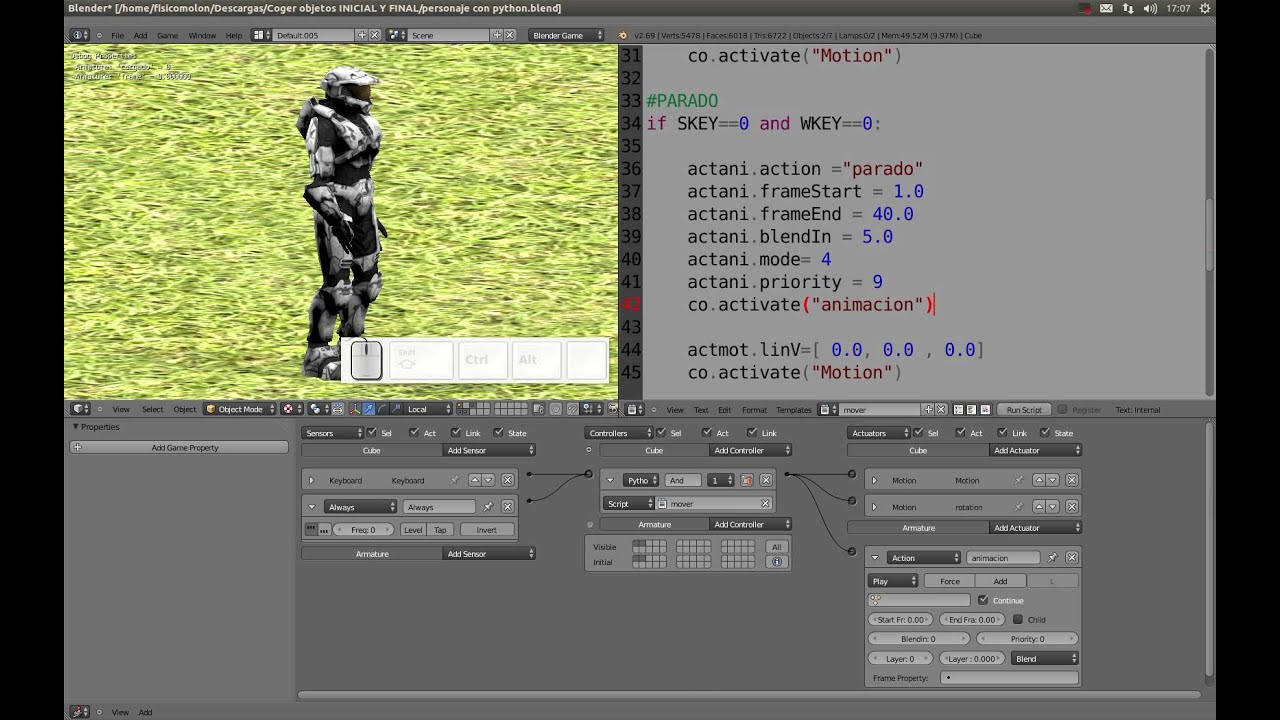 Mover un personaje usando Python en Blender Game Engine Tutorial nº 3 / Python