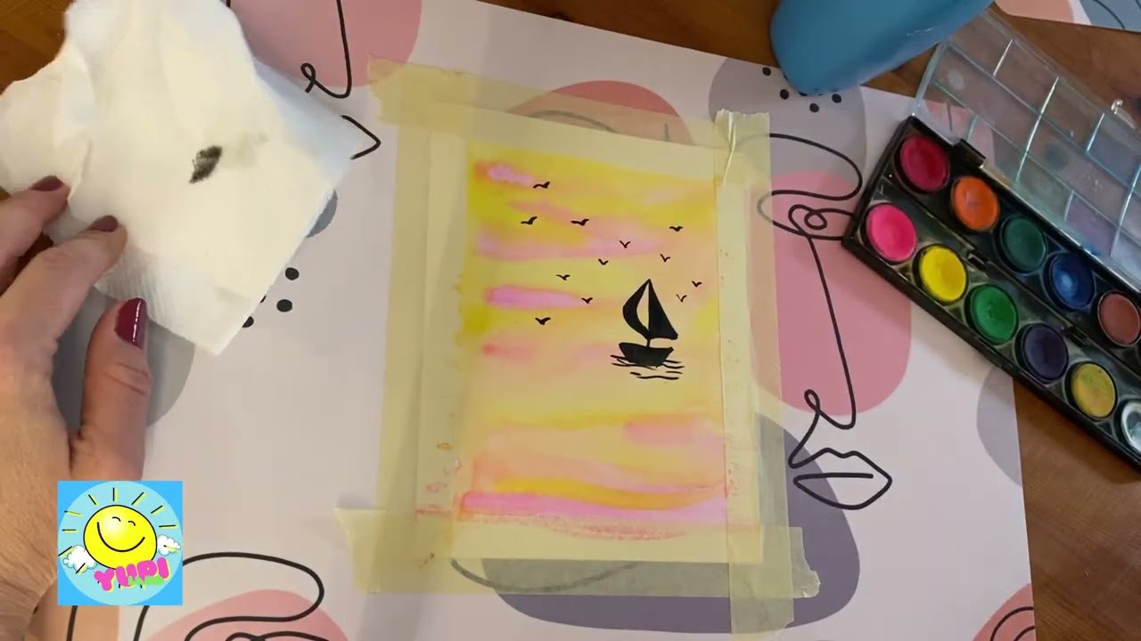 Zωγραφιζω ηλιοβασίλεμα με νερομπογιές Βημα Βήμα - Νηπιαγωγείο -Δημοτικο