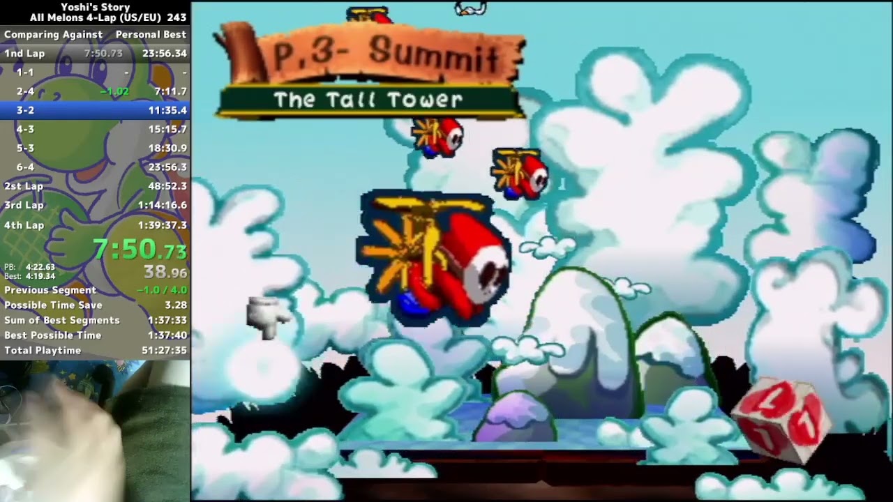 【WR】Yoshi's Story All Melons 4-Lap Speedrun in 1:38:44
